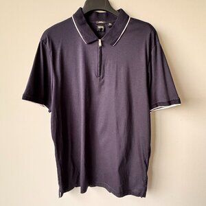NWT Hugo Boss Slim Fit Mercerised Short Sleeve Zip Golf Shirt Navy